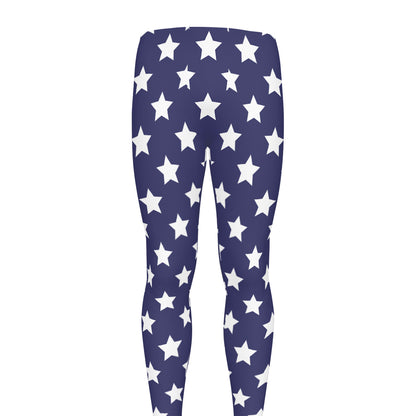 Blue And White USA Star Pattern Print Men's leggings