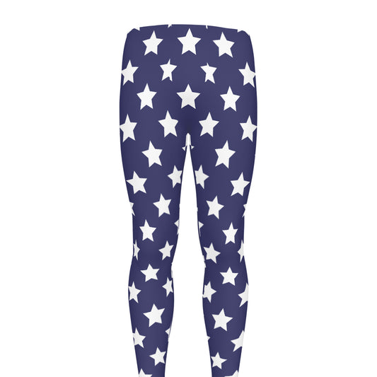 Blue And White USA Star Pattern Print Men's leggings