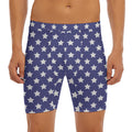 Blue And White USA Star Pattern Print Men's Long Boxer Briefs