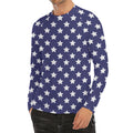 Blue And White USA Star Pattern Print Men's Long Sleeve Rash Guard