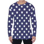 Blue And White USA Star Pattern Print Men's Long Sleeve T-Shirt