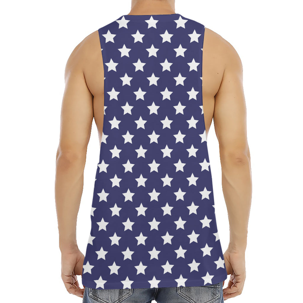 Blue And White USA Star Pattern Print Men's Muscle Tank Top