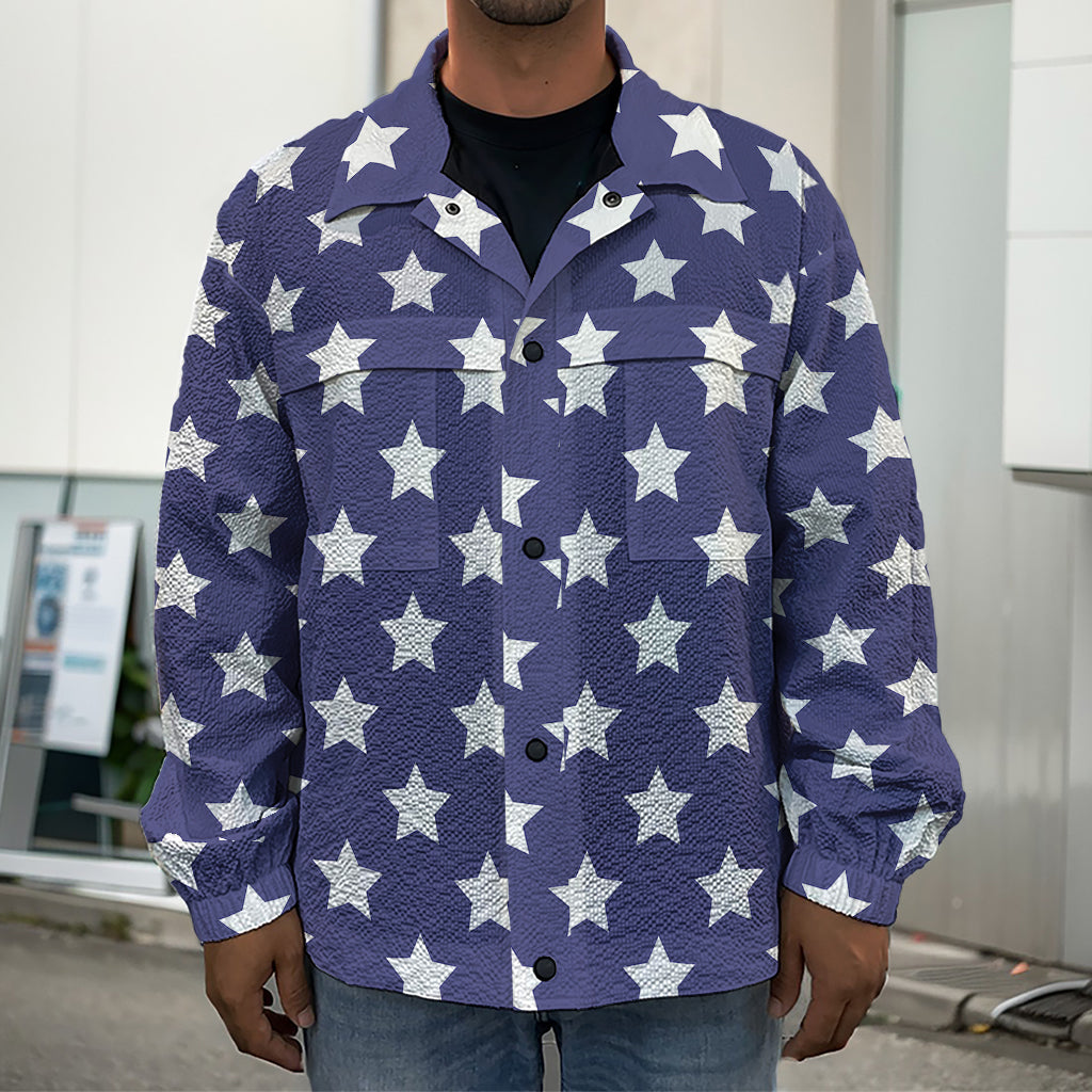 Blue And White USA Star Pattern Print Men's Shirt Jacket