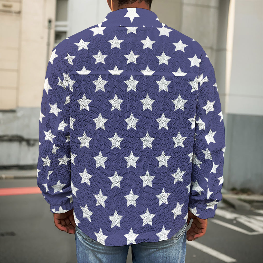 Blue And White USA Star Pattern Print Men's Shirt Jacket