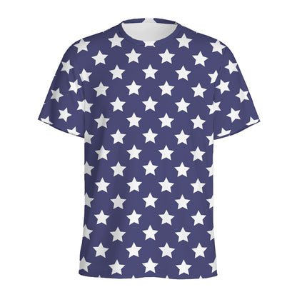 Blue And White USA Star Pattern Print Men's Sports T-Shirt