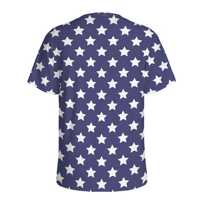 Blue And White USA Star Pattern Print Men's Sports T-Shirt