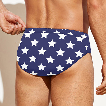 Blue And White USA Star Pattern Print Men's Swim Briefs