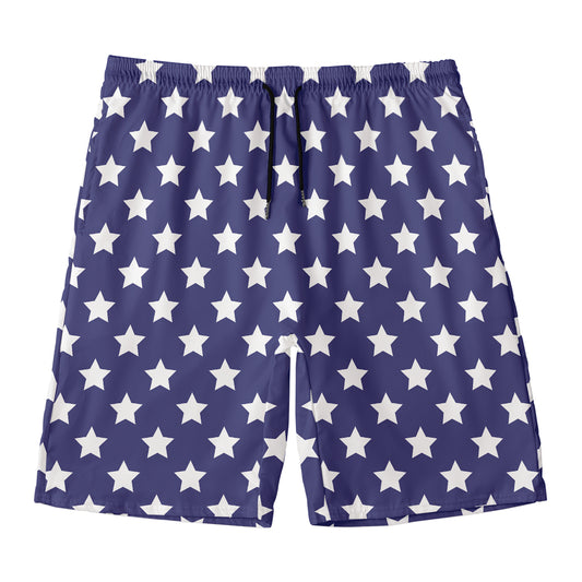 Blue And White USA Star Pattern Print Men's Swim Trunks