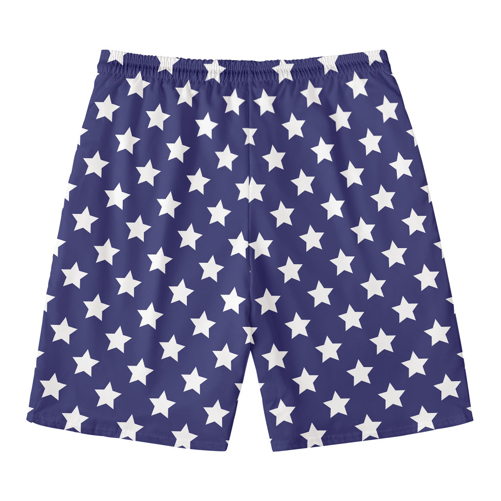 Blue And White USA Star Pattern Print Men's Swim Trunks