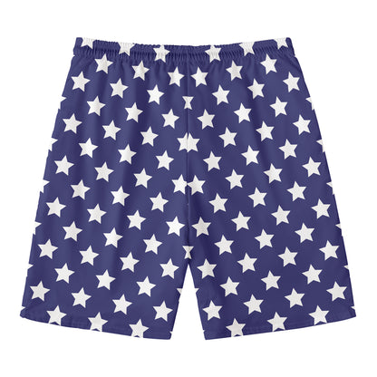 Blue And White USA Star Pattern Print Men's Swim Trunks