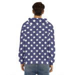 Blue And White USA Star Pattern Print Men's Velvet Pullover Hoodie