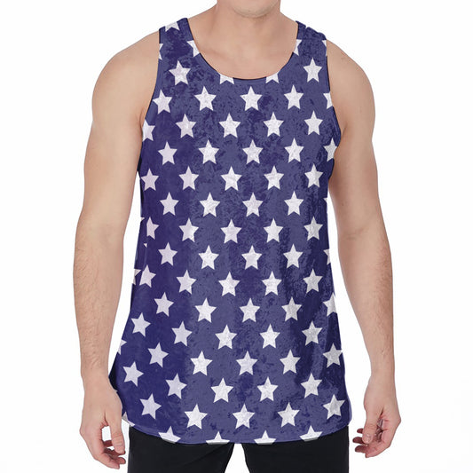 Blue And White USA Star Pattern Print Men's Velvet Tank Top