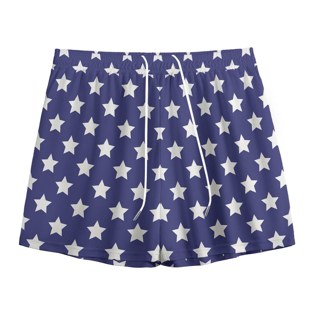 Blue And White USA Star Pattern Print Mesh Shorts