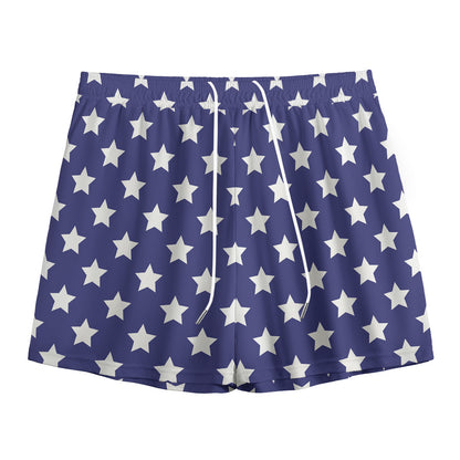 Blue And White USA Star Pattern Print Mesh Shorts