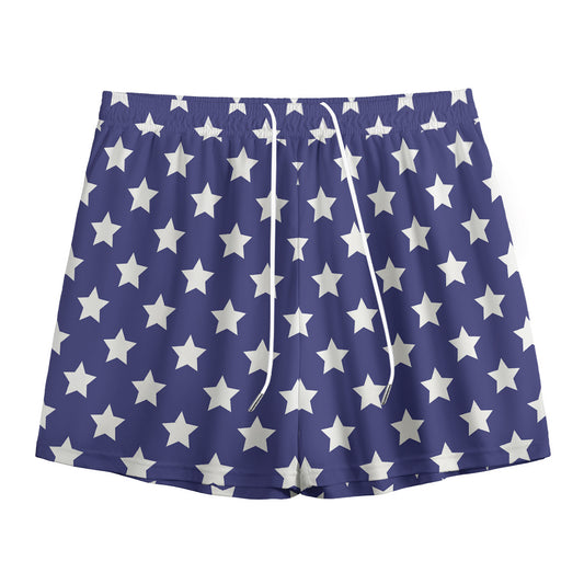 Blue And White USA Star Pattern Print Mesh Shorts