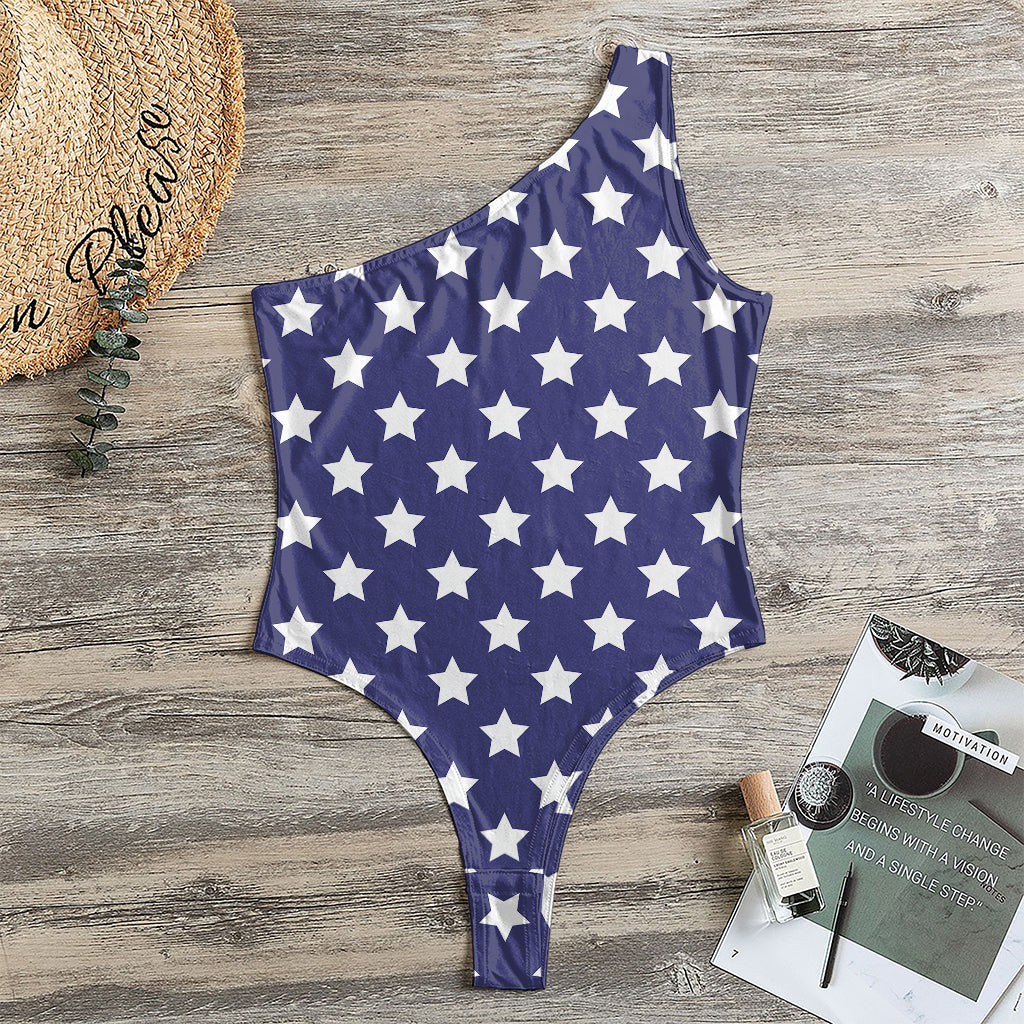 Blue And White USA Star Pattern Print One Shoulder Bodysuit