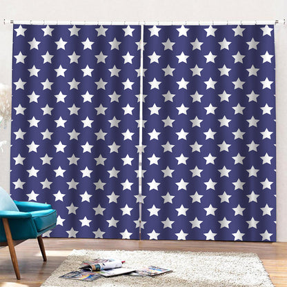 Blue And White USA Star Pattern Print Pencil Pleat Curtains