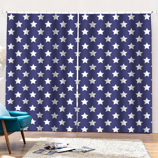 Blue And White USA Star Pattern Print Pencil Pleat Curtains