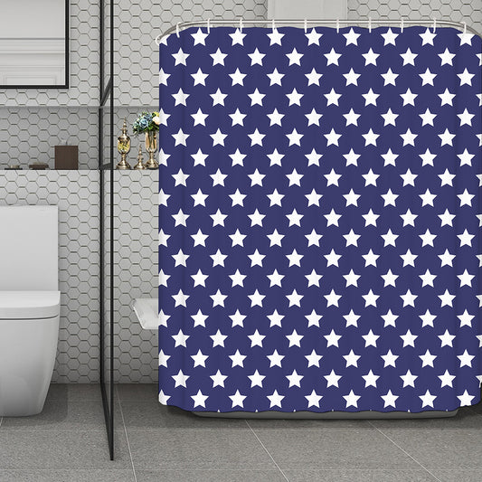 Blue And White USA Star Pattern Print Polyester Shower Curtain