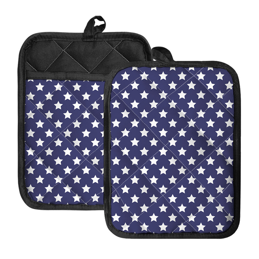 Blue And White USA Star Pattern Print Pot Holders With Pocket