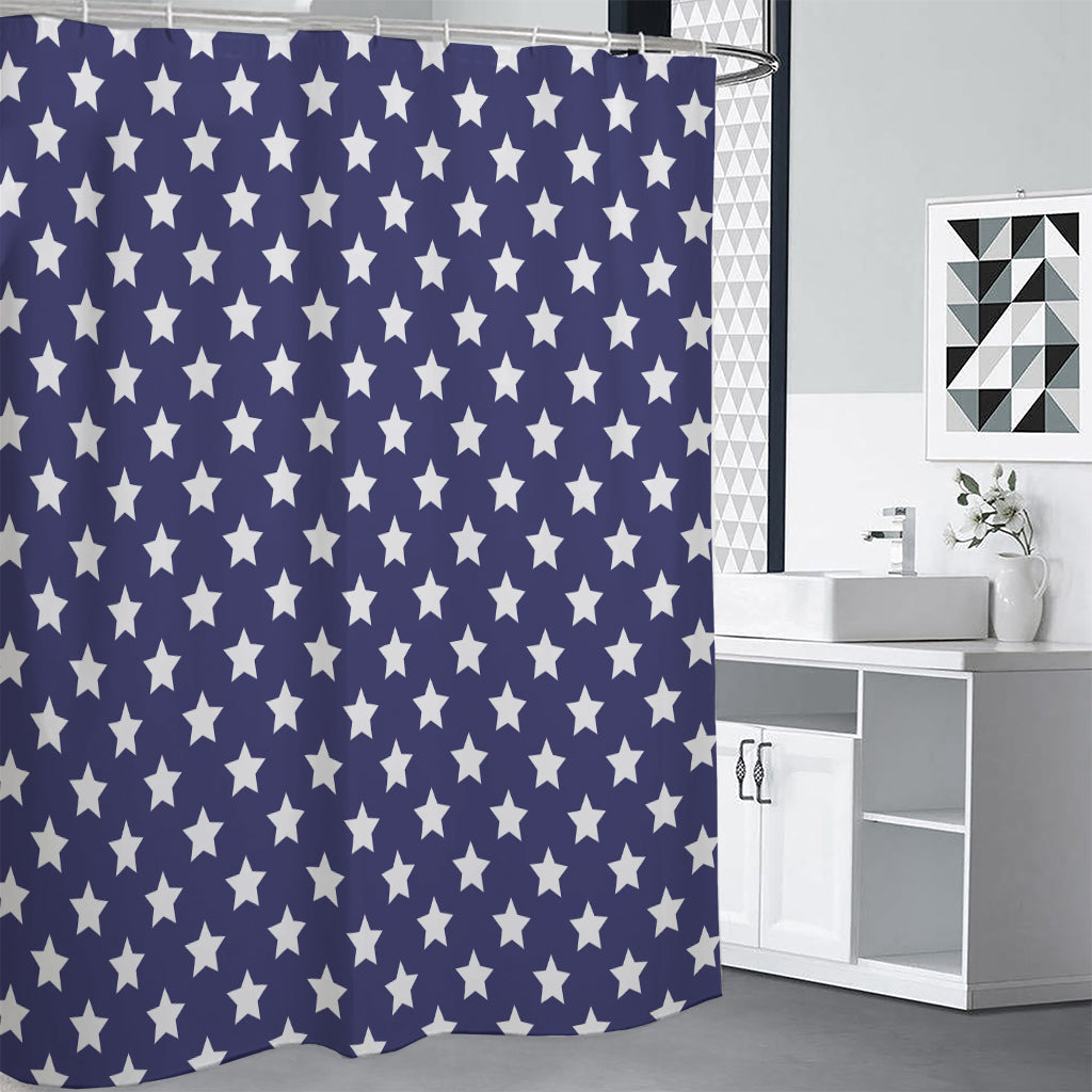 Blue And White USA Star Pattern Print Premium Shower Curtain
