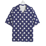 Blue And White USA Star Pattern Print Rayon Hawaiian Shirt