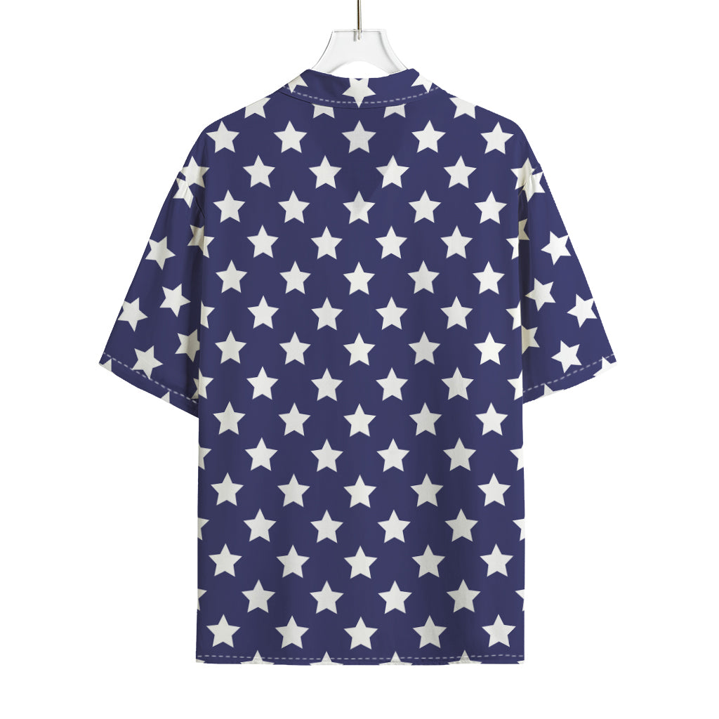 Blue And White USA Star Pattern Print Rayon Hawaiian Shirt