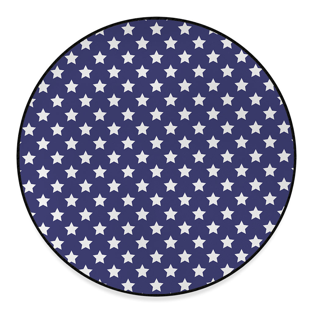 Blue And White USA Star Pattern Print Round Floor Mat