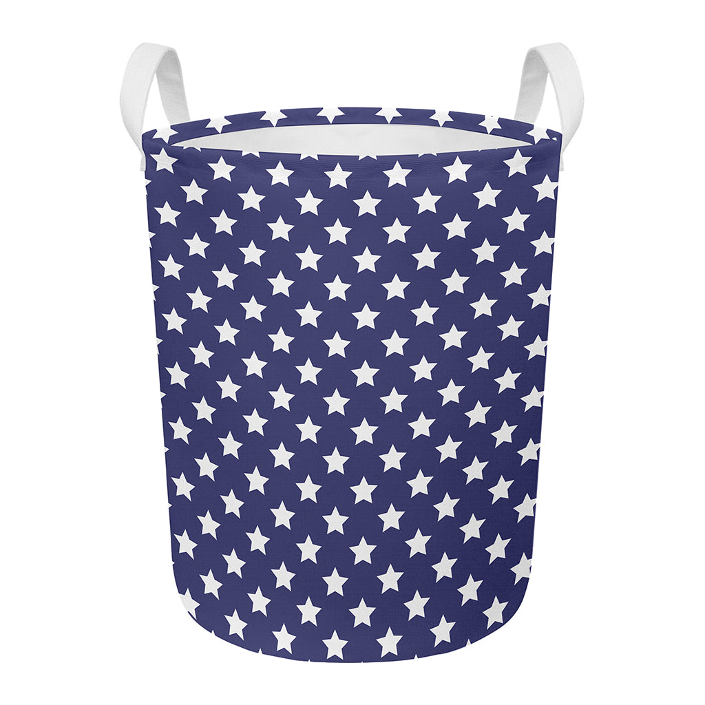 Blue And White USA Star Pattern Print Round Laundry Basket