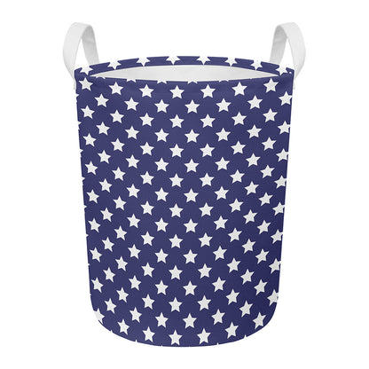 Blue And White USA Star Pattern Print Round Laundry Basket