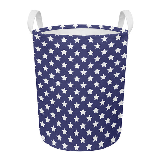 Blue And White USA Star Pattern Print Round Laundry Basket
