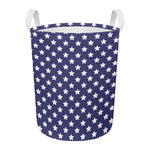Blue And White USA Star Pattern Print Round Laundry Basket