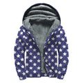 Blue And White USA Star Pattern Print Sherpa Lined Zip Up Hoodie