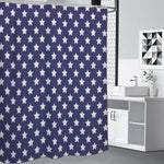 Blue And White USA Star Pattern Print Shower Curtain