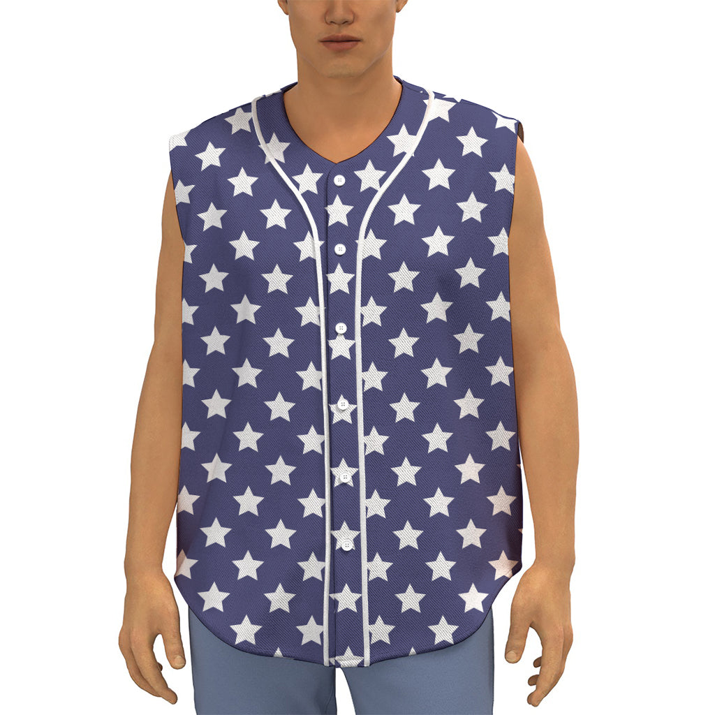 Blue And White USA Star Pattern Print Sleeveless Baseball Jersey