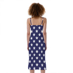 Blue And White USA Star Pattern Print Slim Fit Midi Cami Dress