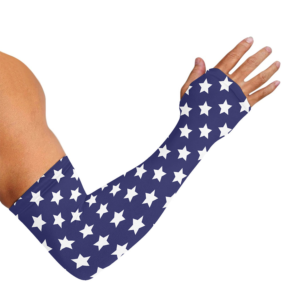 Blue And White USA Star Pattern Print Sun Protection Arm Sleeves