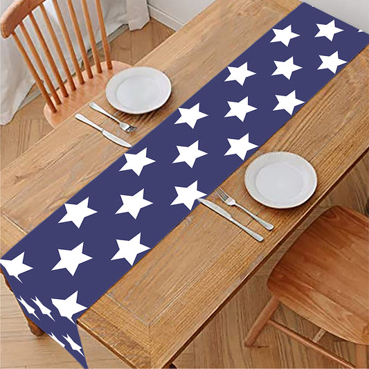 Blue And White USA Star Pattern Print Table Runner