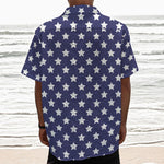 Blue And White USA Star Pattern Print Textured Short Sleeve Shirt