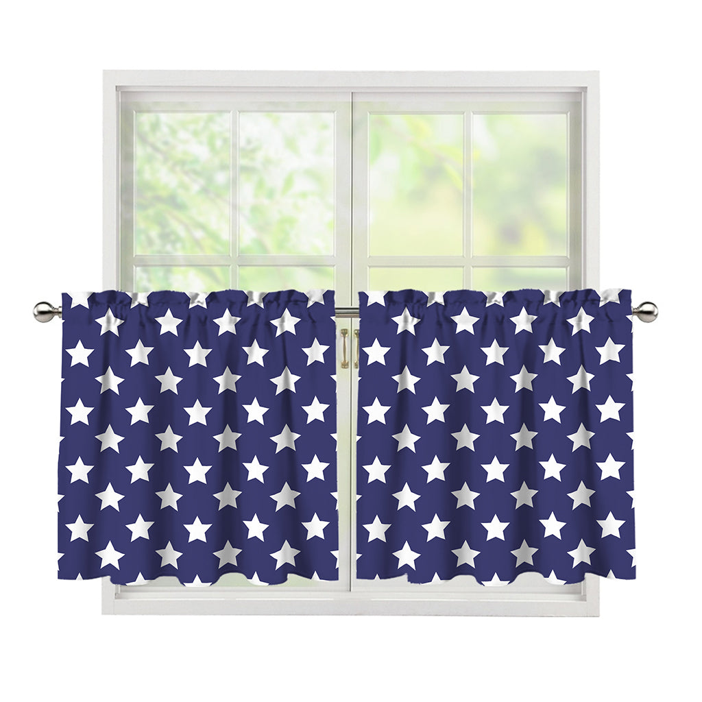 Blue And White USA Star Pattern Print Tier Curtains