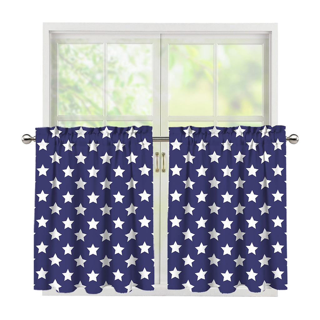 Blue And White USA Star Pattern Print Tier Curtains