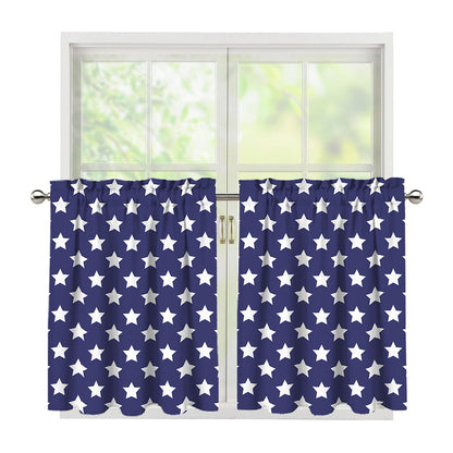 Blue And White USA Star Pattern Print Tier Curtains
