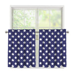 Blue And White USA Star Pattern Print Tier Curtains