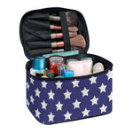 Blue And White USA Star Pattern Print Travel Makeup Bag