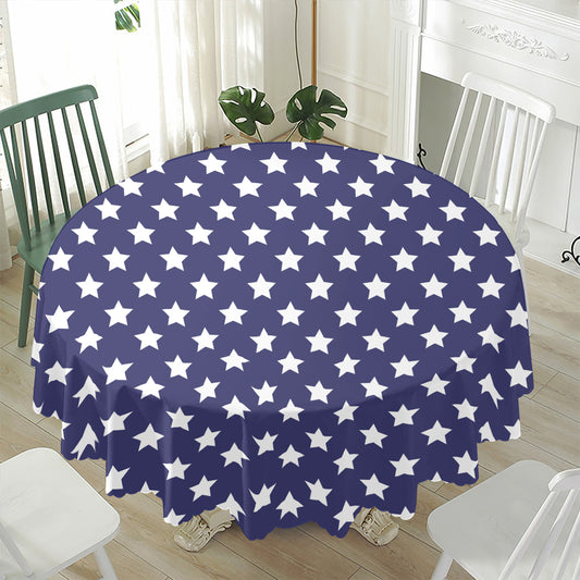 Blue And White USA Star Pattern Print Waterproof Round Tablecloth