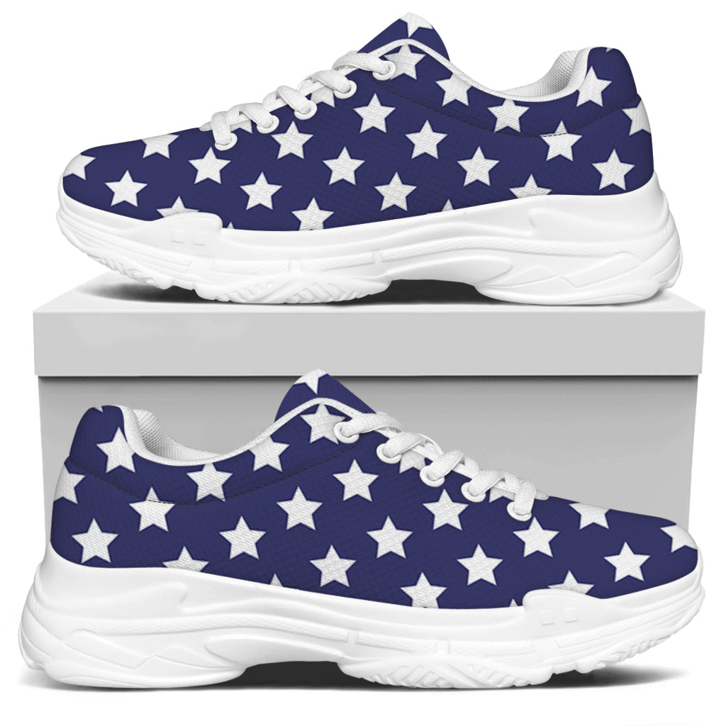 Blue And White USA Star Pattern Print White Chunky Shoes