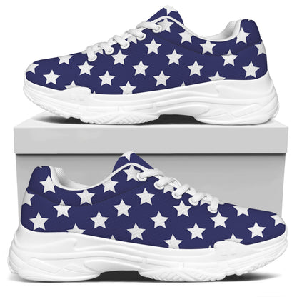 Blue And White USA Star Pattern Print White Chunky Shoes