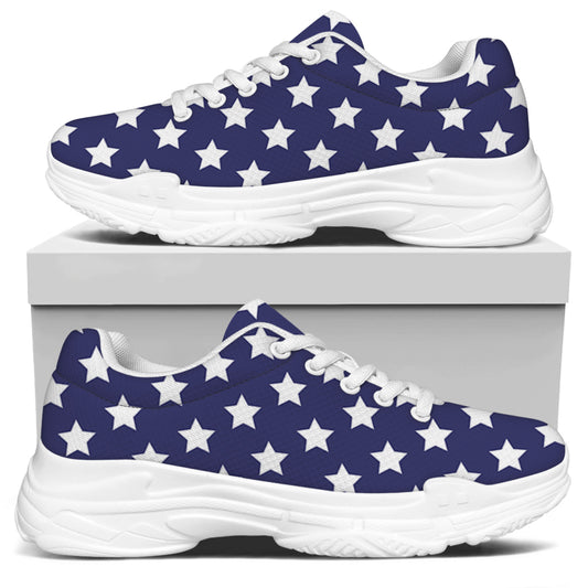 Blue And White USA Star Pattern Print White Chunky Shoes