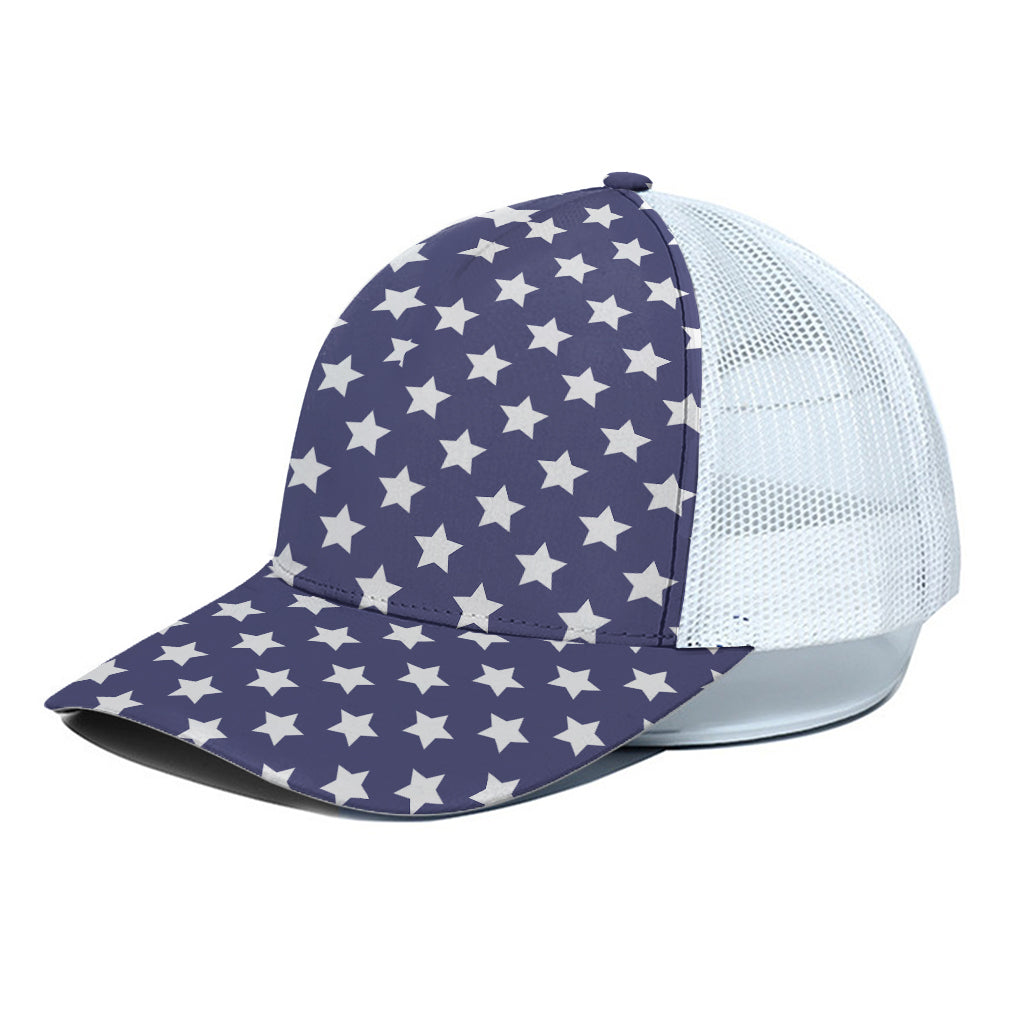 Blue And White USA Star Pattern Print White Mesh Trucker Cap