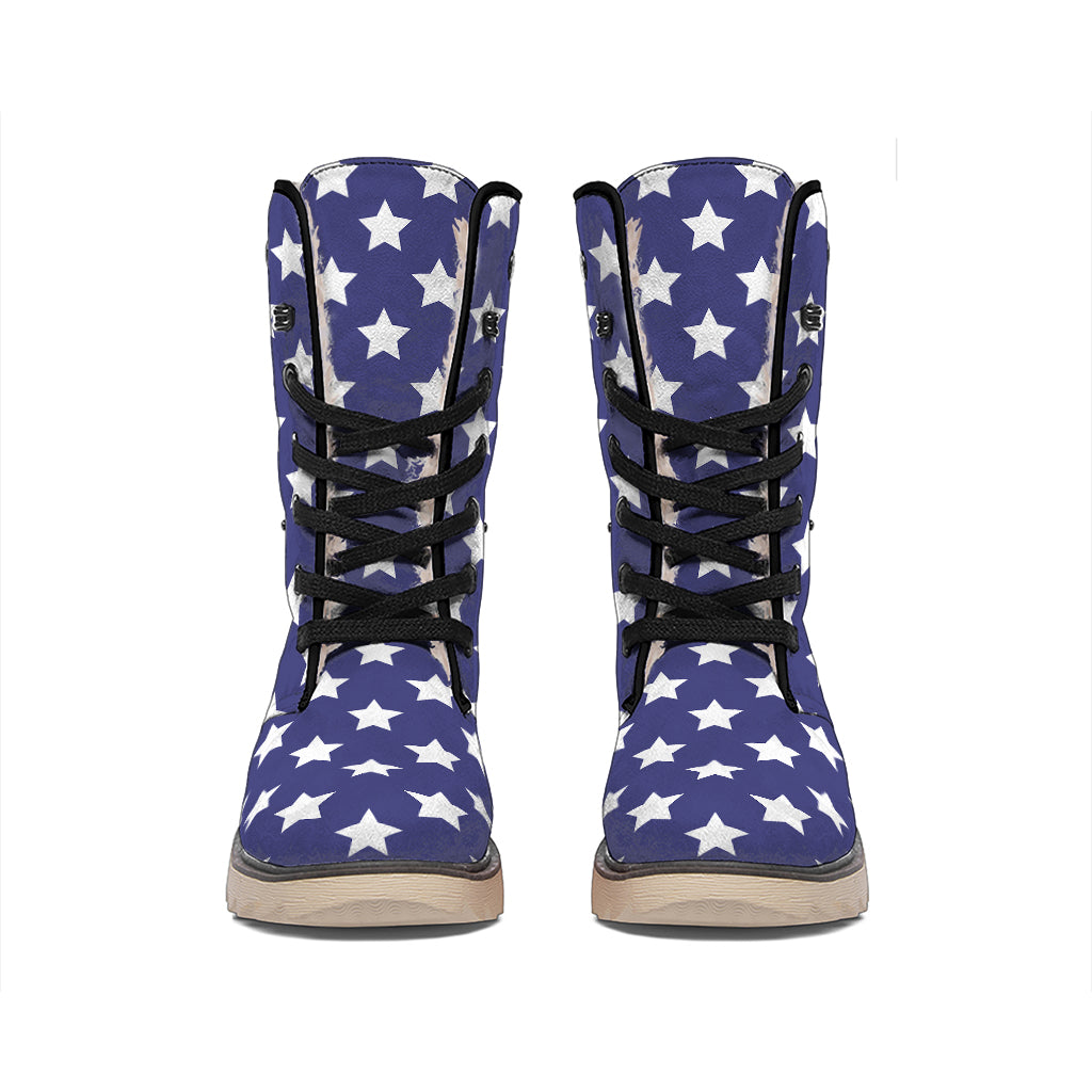 Blue And White USA Star Pattern Print Winter Boots